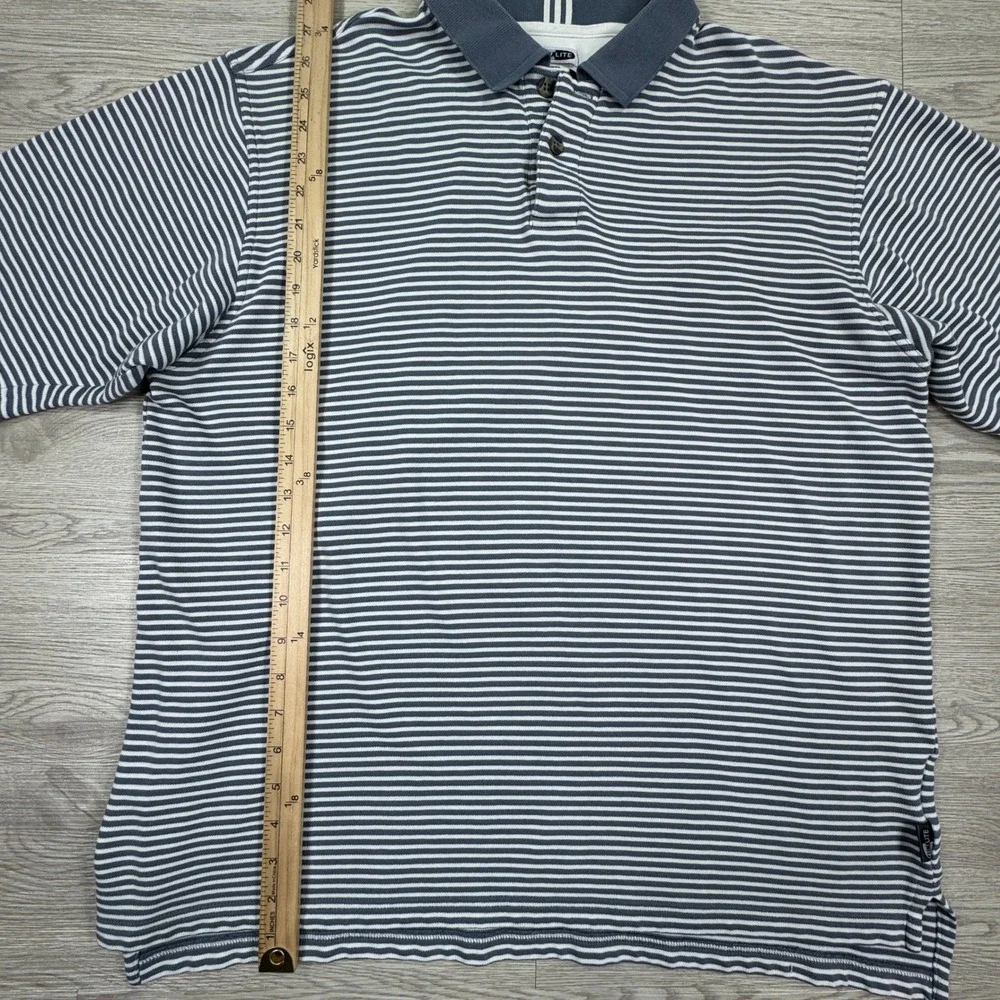 Adidas Men's Large Blue Striped Climalite Golf Polo Shirt Performance Athletic